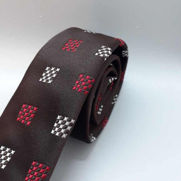 Vintage Signet Magic Wash Tie dark BROWN Geometric Retro Vintage Prep EUC 52x2.5 - Picture 3 of 6